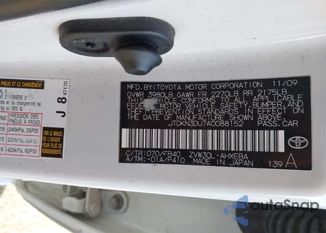 2010 Toyota Prius Iii z USA, uszkodzony, nr VIN JTDKN3DU7A0088152